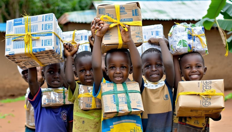 Enfants camerounais recevant des fournitures éducatives de Caritas Aliis Enfants camerounais recevant des fournitures éducatives de Caritas Aliis